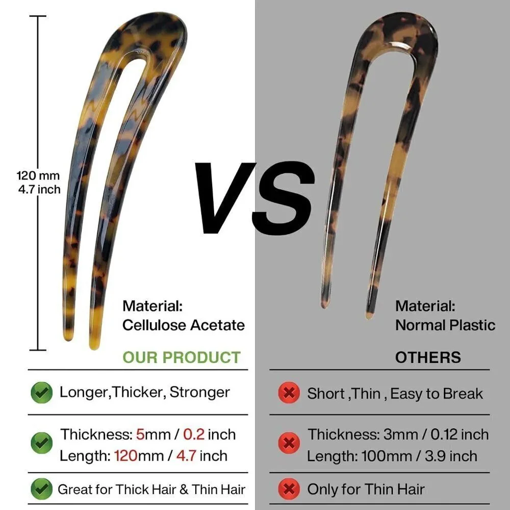French Hair Forks Tortoise Shell U Shape Updo Hair Pins Clips for Thin Thick Hai
